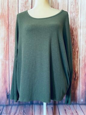Women’s XL Blouse Old Navy Luxe Green 3/4 Sleeves Soft Rib Textured Oversized
